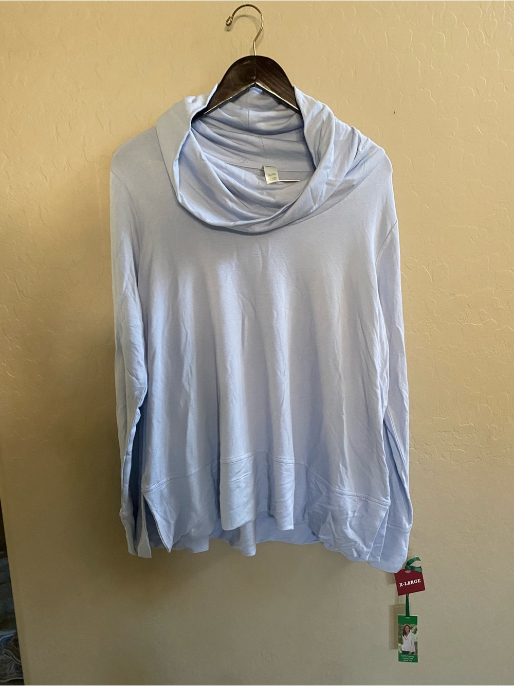 GreenTea Light Blue Draped Cowl Neck Hoodie